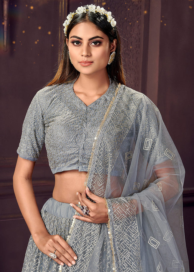 Grey Embroidered Lehenga