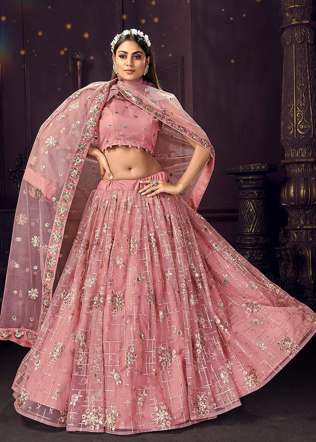 Pink and Gold Embroidered Lehenga