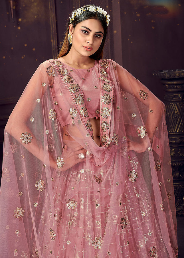 Pink and Gold Embroidered Lehenga