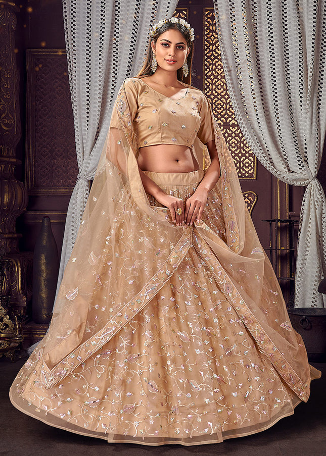 Beige and Gold Embroidered Lehenga