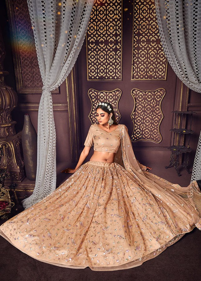 Beige and Gold Embroidered Lehenga