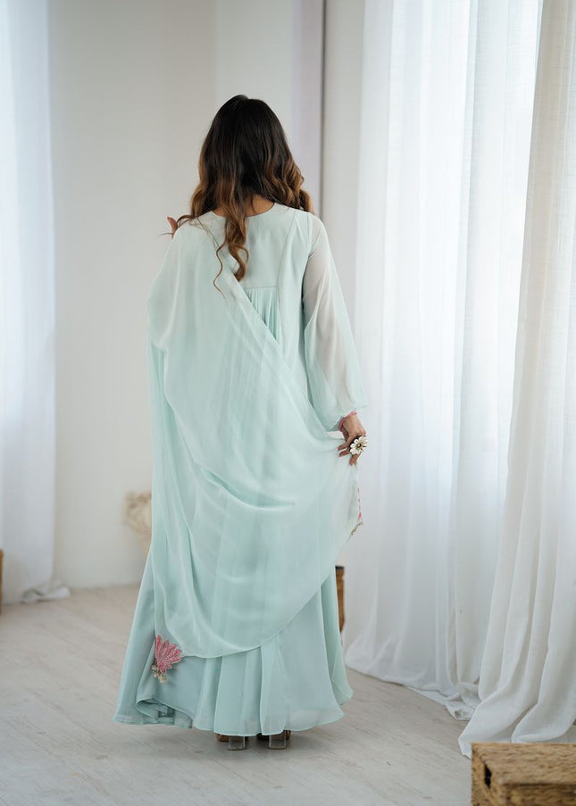 Sky Blue Embroidered Anarkali Gown