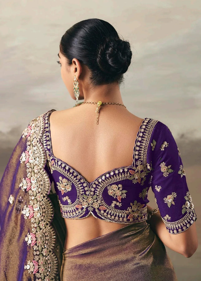 Purple Embroidered Festive Saree