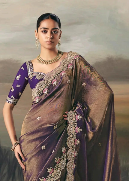 Purple Embroidered Festive Saree