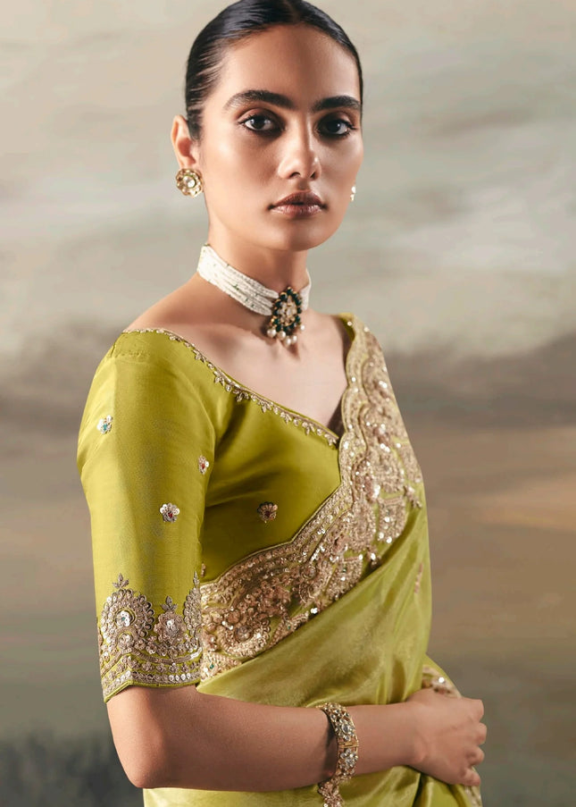 Green Embroidered Festive Saree