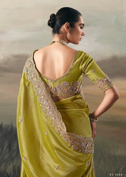 Green Embroidered Festive Saree