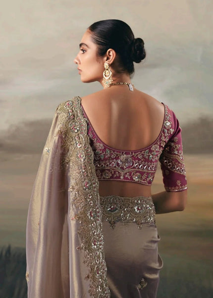 Pink and Grey Embroidered Festive Saree