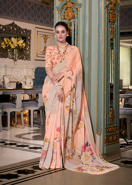 Light Peach Floral Printed Saree