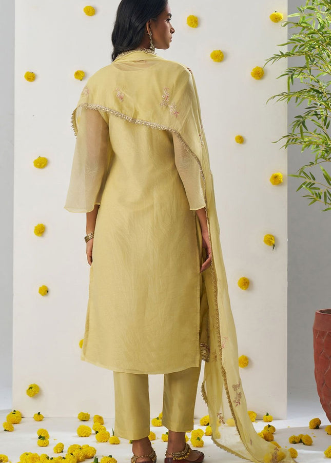 Mustard Yellow Embroidered Pant Suit