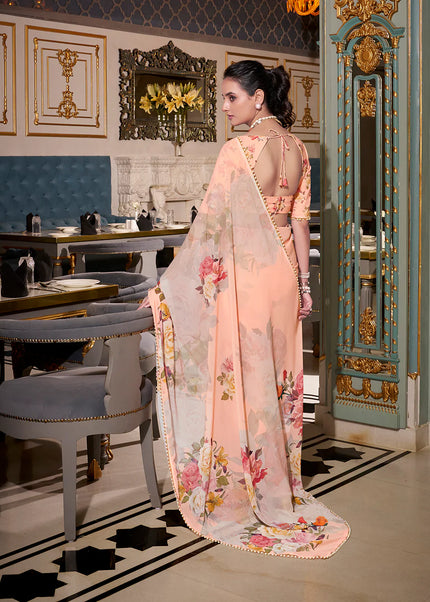 Light Peach Floral Printed Saree