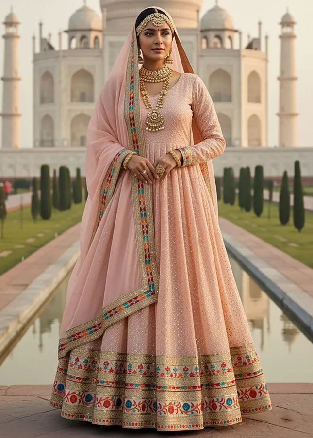 Peach Embroidered Anarkali Gown