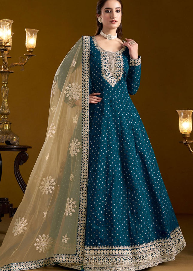 Blue Embroidered Anarkali