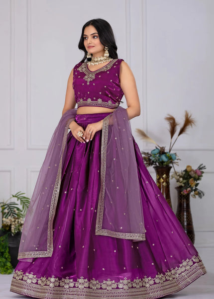 Purple Embroidered Lehenga Choli