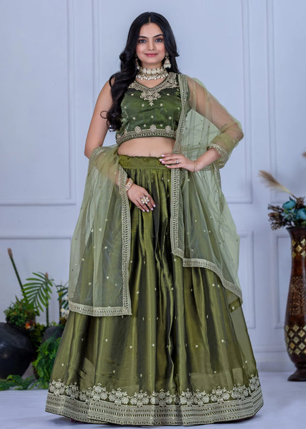 Green Embroidered Lehenga Choli