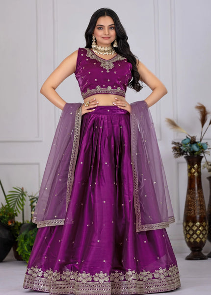 Purple Embroidered Lehenga Choli