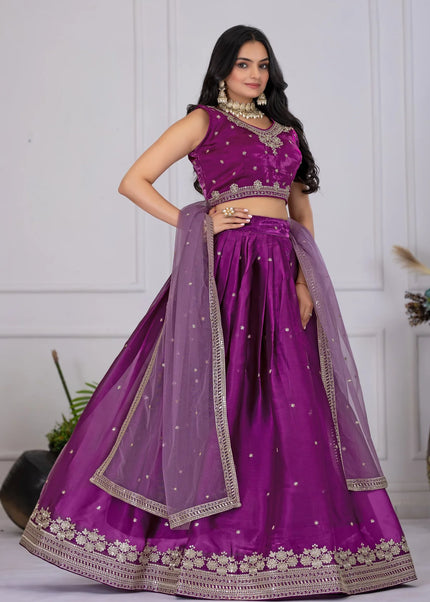 Purple Embroidered Lehenga Choli