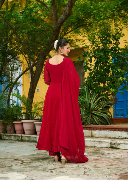 Maroon Embroidered Pant Style Suit