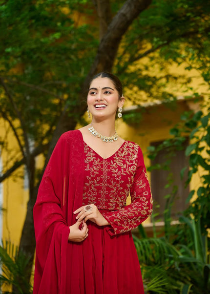 Maroon Embroidered Pant Style Suit