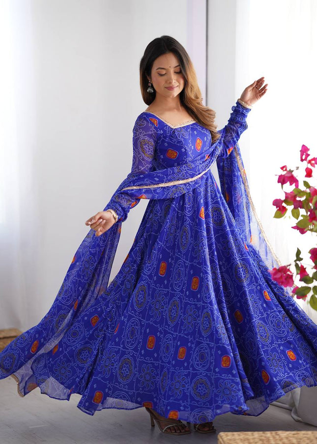 Blue Bandhej Anarkali Gown