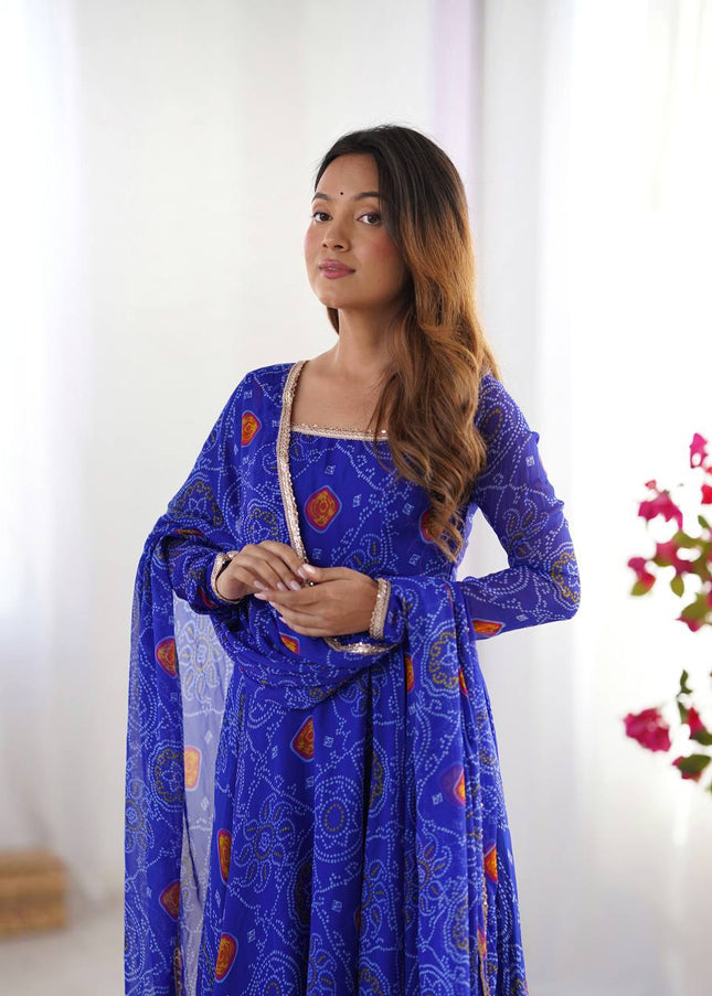 Blue Bandhej Anarkali Gown