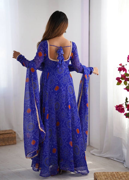 Blue Bandhej Anarkali Gown