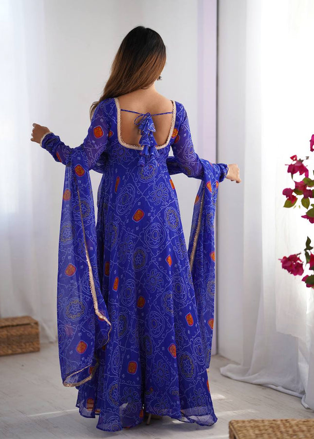 Blue Bandhej Anarkali Gown