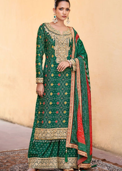 Green Embroidered Palazzo Suit