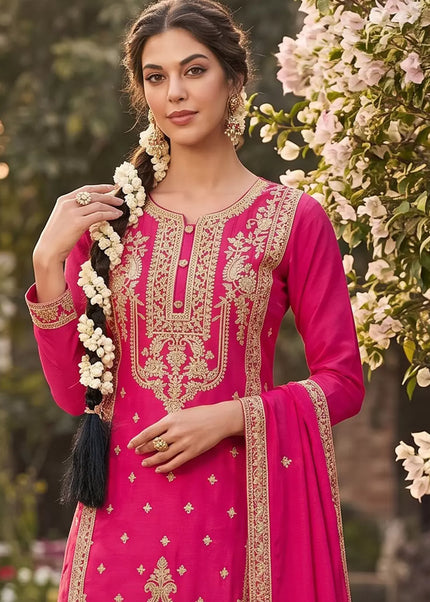 Pink Embroidered Pant Style Suit