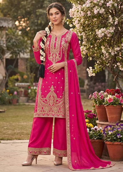 Pink Embroidered Pant Style Suit