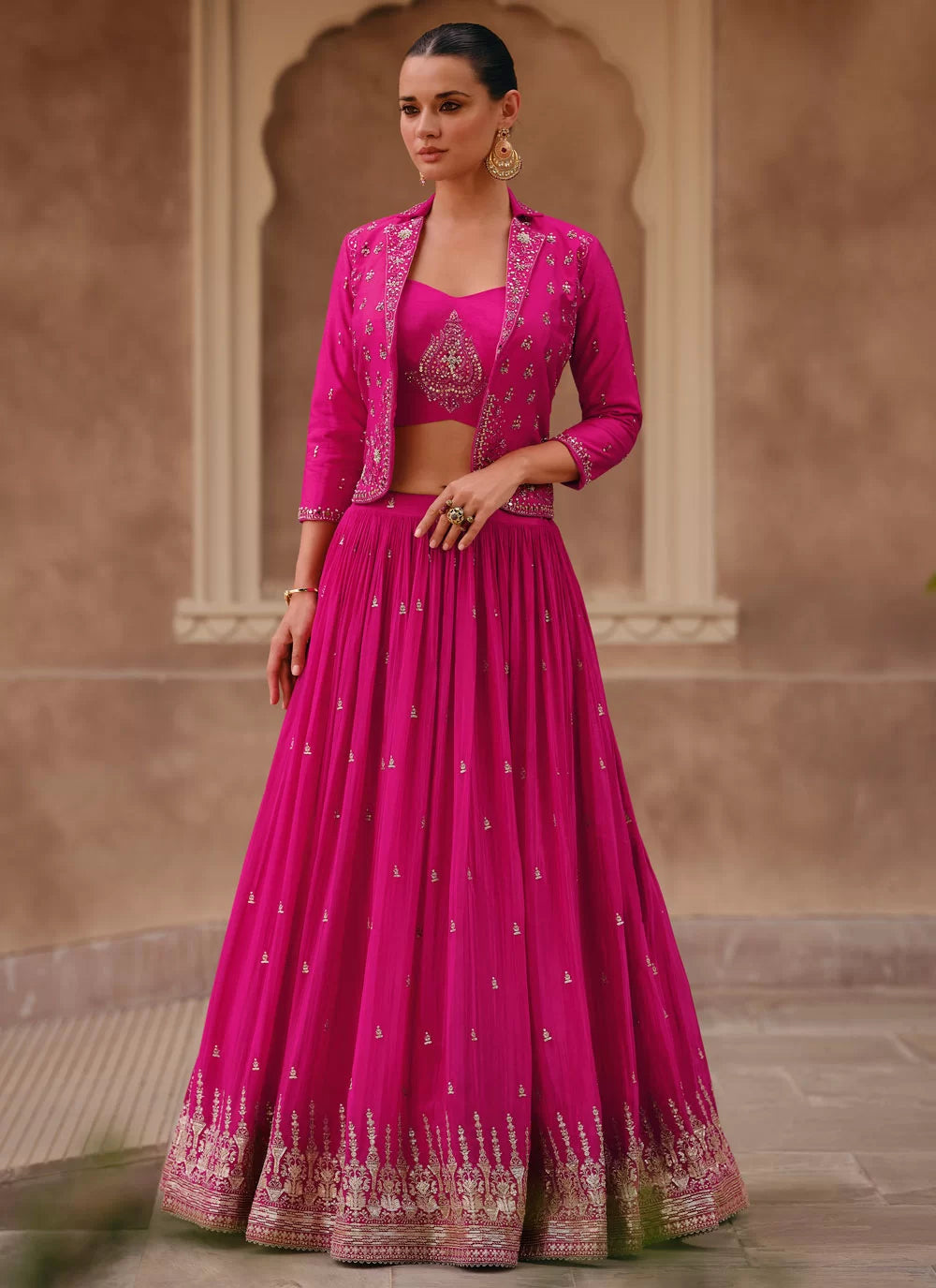 Pink Embroidered Jacket Style Lehenga Choli FALAKENOOR