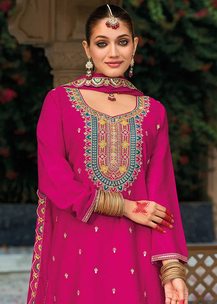 Pink Embroidered Sharara Suit