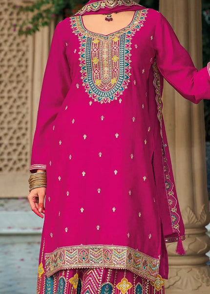 Pink Embroidered Sharara Suit