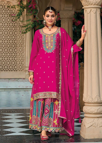 Pink Embroidered Sharara Suit