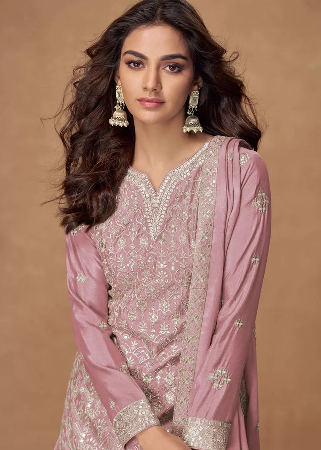 Pink Embroidered Sharara Suit