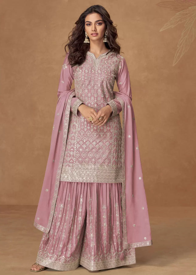 Pink Embroidered Sharara Suit