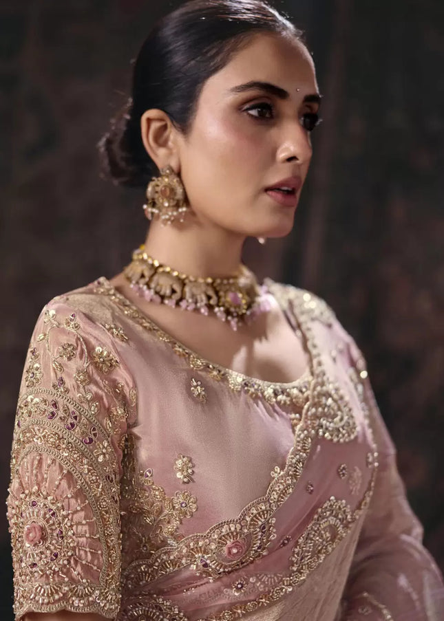 Pink Embroidered Wedding Saree