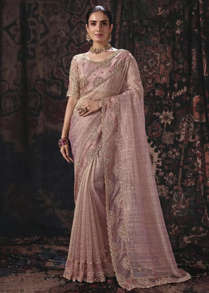 Pink Embroidered Wedding Saree