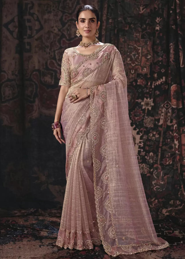 Pink Embroidered Wedding Saree