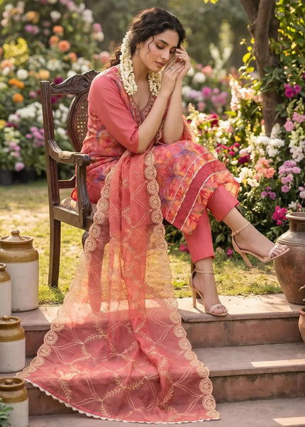 Pink Embroidered Pant Style Suit
