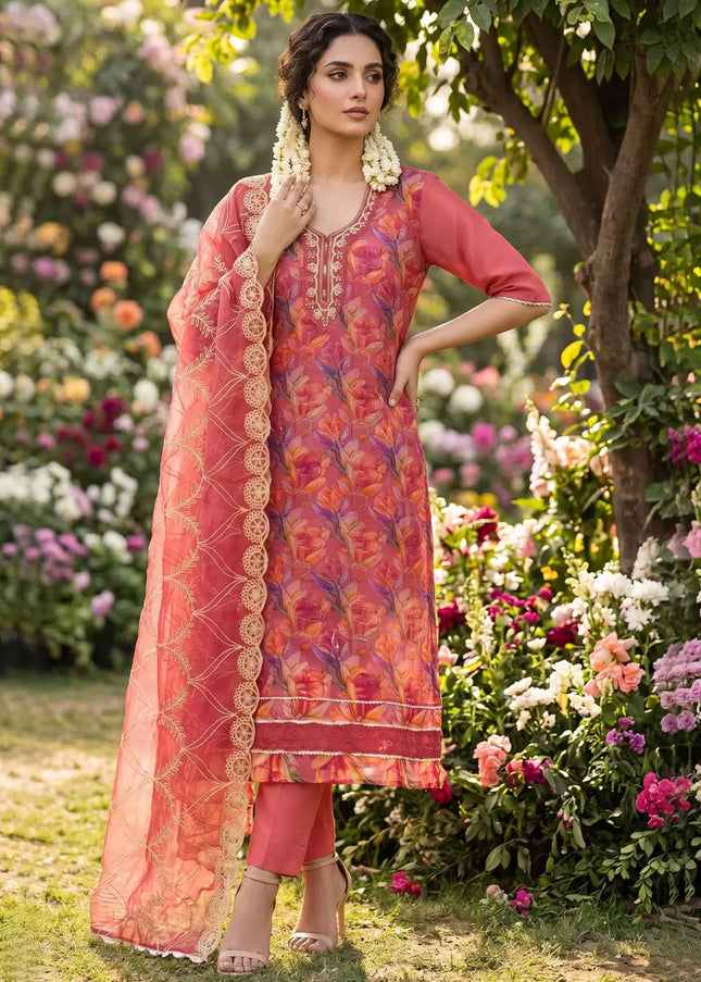 Pink Embroidered Pant Style Suit
