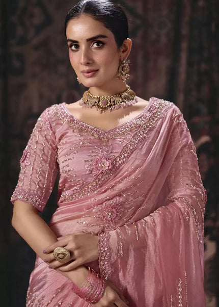 Pink Embroidered Wedding Saree