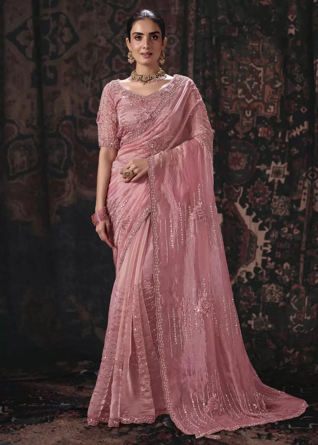 Pink Embroidered Wedding Saree
