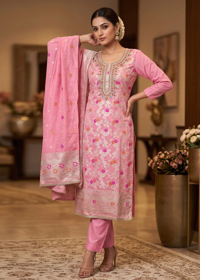 Cotton Silk Embroidered Pant Style Suit Series