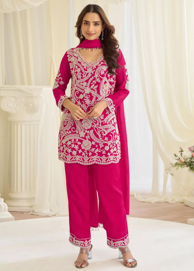 Pink Embroidered Pant Style Suit