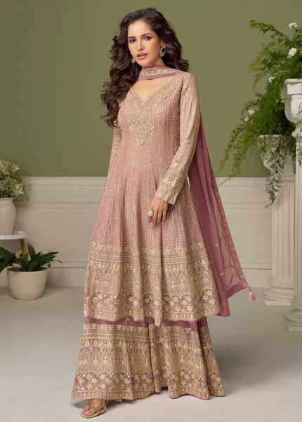 Pink Embroidered Sharara Suit