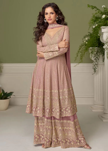 Pink Embroidered Sharara Suit