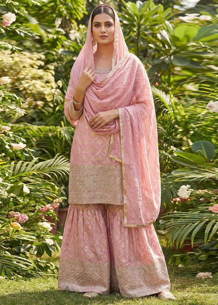 Pink Embroidered Gharara Suit