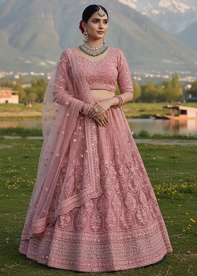 Pink Embroidered Lehenga Choli