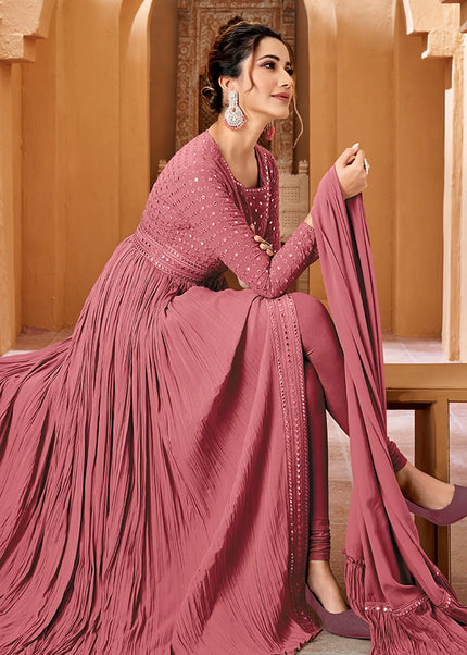 Pink Embroidered Slit Style Anarkali