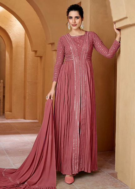 Pink Embroidered Slit Style Anarkali